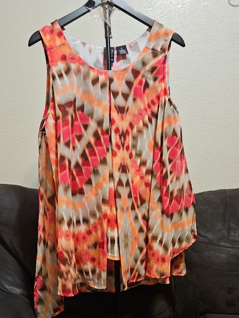 new directions Orange, Pink & Brown Printed Sleeveless Flow Top